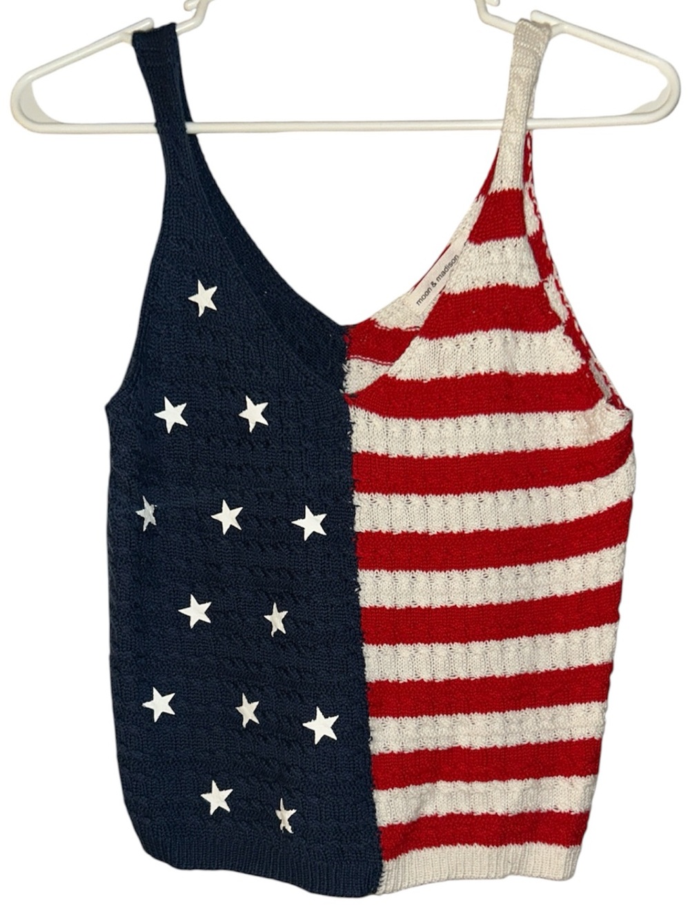Moon & Madison American Flag Stars and Stripes Knit Tank Top Red White & Blue SM - Picture 2 of 7